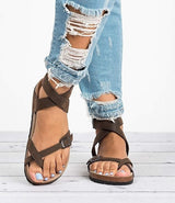 Women's Strappy Flat Sandals Toe Loop Buckle Strap – Weekend Wear