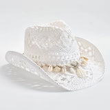 Women's Straw Sun Hat Openwork Wide Brim Shell Band – Resort Day