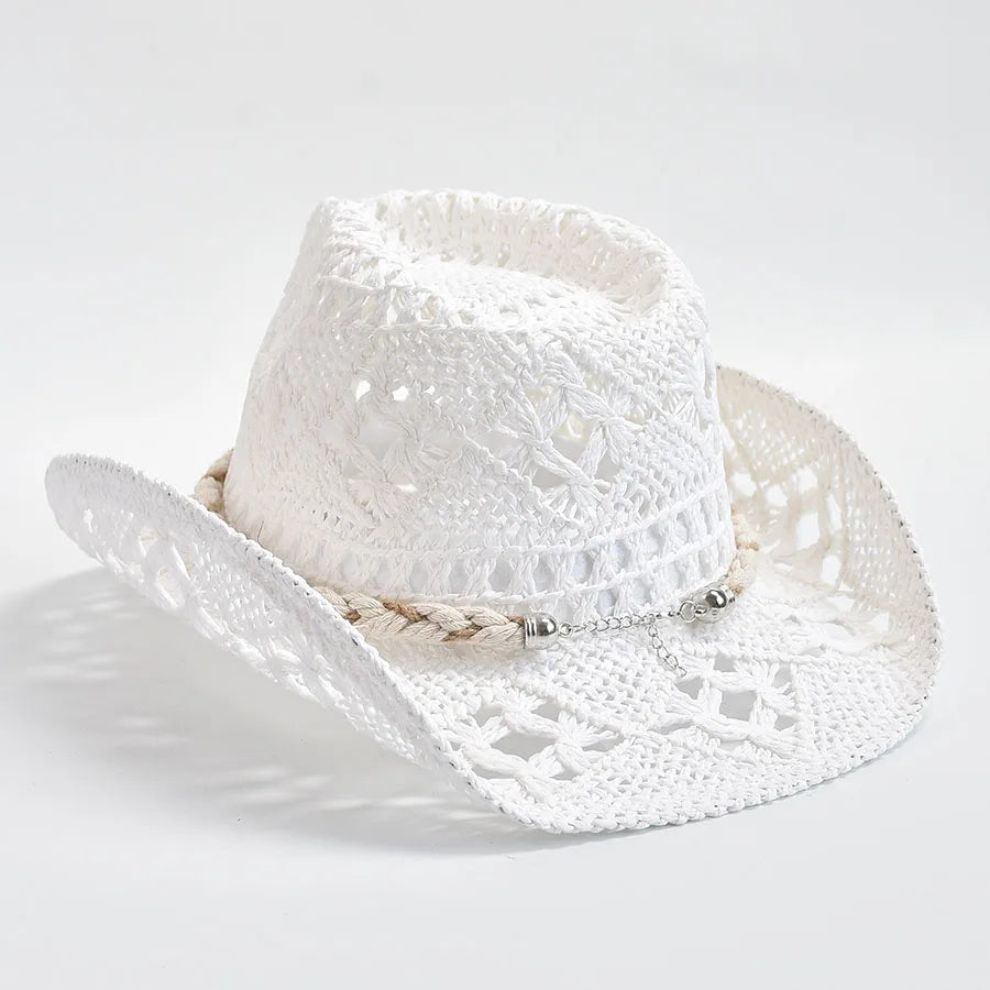 Women's Straw Sun Hat Openwork Wide Brim Shell Band – Resort Day