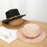 Women's Straw Sun Hat Wide Brim Flat Crown Buckle Band – Boardwalk Outing