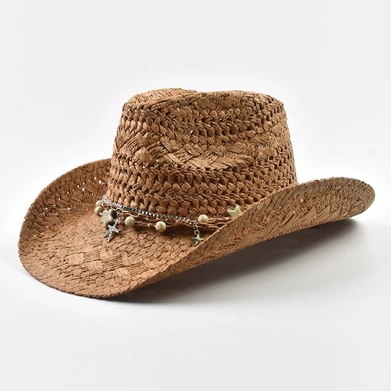 Women's Straw Sun Hat Woven Crown Curved Brim Charm Band – Seaside Festival