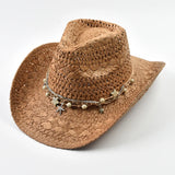 Women's Straw Sun Hat Woven Crown Curved Brim Charm Band – Seaside Festival