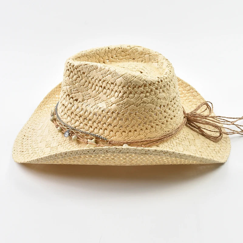 Women's Straw Sun Hat Woven Crown Curved Brim Charm Band – Seaside Festival