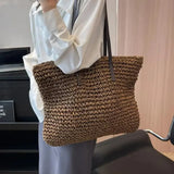 Women's Straw Tote Bag Large Woven Shoulder Open Top – Summer Vacation