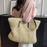 Women's Straw Tote Bag Large Woven Shoulder Open Top – Summer Vacation