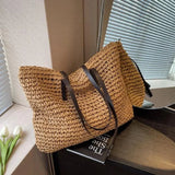 Women's Straw Tote Bag Large Woven Shoulder Open Top – Summer Vacation