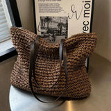 Women's Straw Tote Bag Large Woven Shoulder Open Top – Summer Vacation
