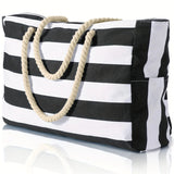 Women's Stripe Beach Tote Bag Rope Handles Wide Opening – Summer Vacation