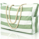 Women's Stripe Beach Tote Bag Rope Handles Wide Opening – Summer Vacation