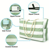Women's Stripe Beach Tote Bag Rope Handles Wide Opening – Summer Vacation