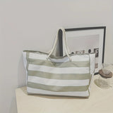 Women's Stripe Beach Tote Bag Rope Handles Wide Opening – Summer Vacation
