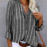 Women's Stripe Blouse Button Front V Neck Long Sleeve – Everyday Wear