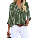 Women's Stripe Blouse Button Front V Neck Long Sleeve – Everyday Wear