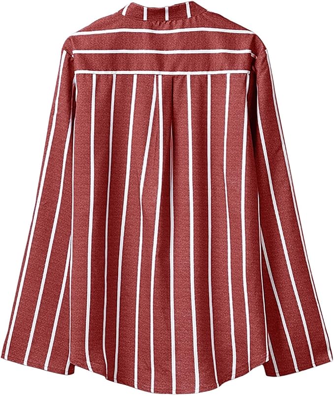 Women's Stripe Blouse Button Front V Neck Long Sleeve – Everyday Wear