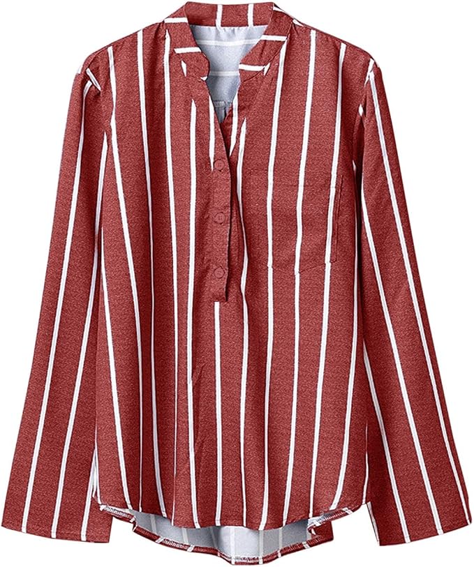 Women's Stripe Blouse Button Front V Neck Long Sleeve – Everyday Wear