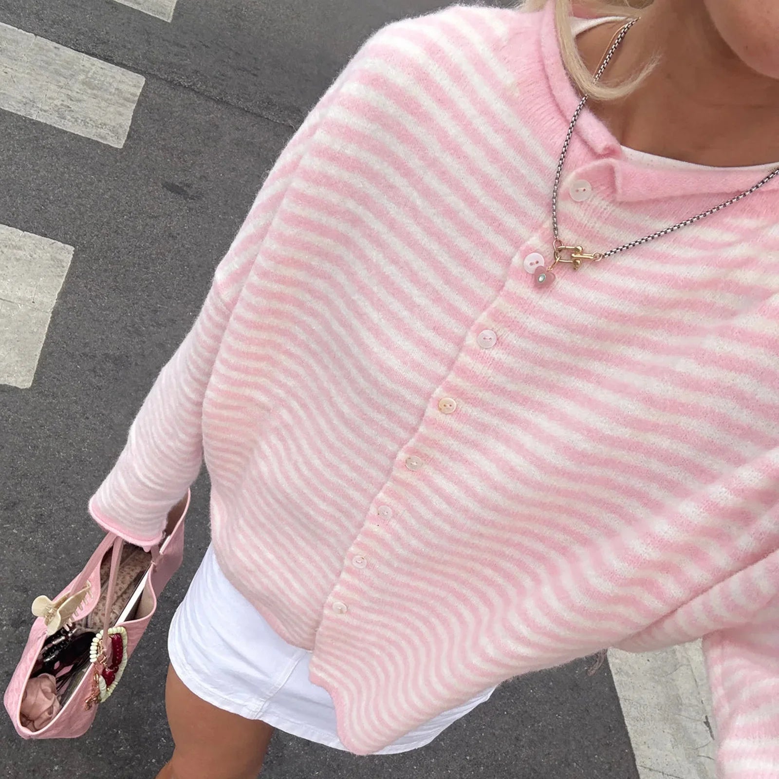 Women's Stripe CardiganLong Sleeve Button Front - Casual Everyday