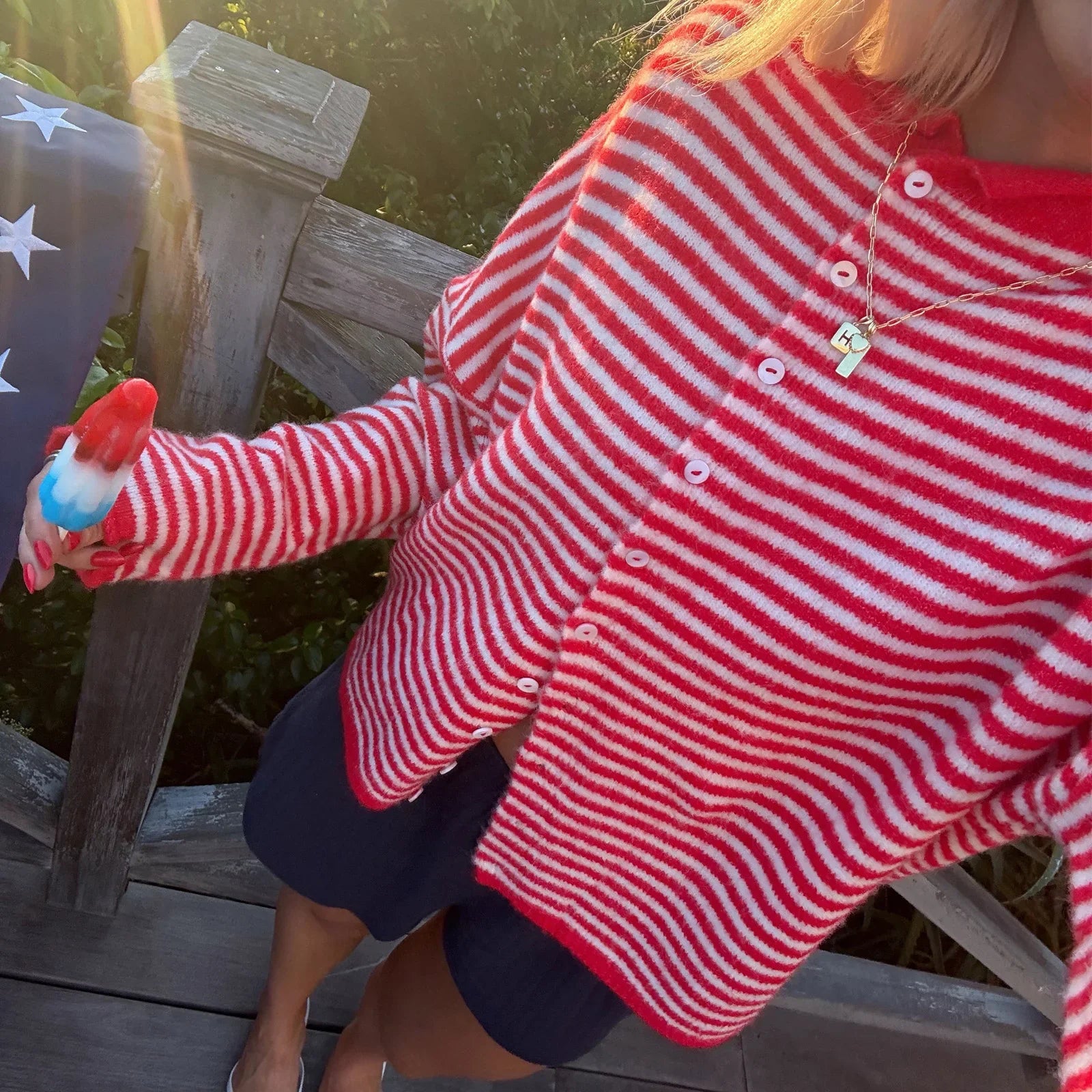 Women's Stripe CardiganLong Sleeve Button Front - Casual Everyday