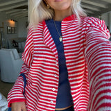 Women's Stripe CardiganLong Sleeve Button Front - Casual Everyday