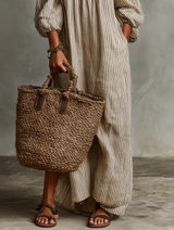 Women's Stripe Maxi Dress Off Shoulder Puff Sleeve – Beach Vacation