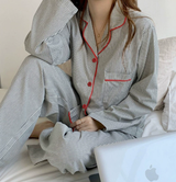 Women's Striped Pajama Set Button Front Long Sleeve Pants – Loungewear