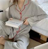 Women's Striped Pajama Set Button Front Long Sleeve Pants – Loungewear