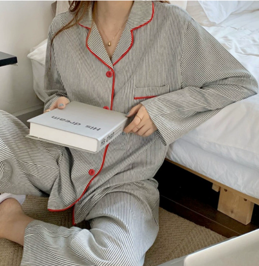 Women's Striped Pajama Set Button Front Long Sleeve Pants – Loungewear