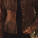 Women’s Suede Jacket Fringe Trim Button Front Zip Chest Pockets – Ranch Gatherings