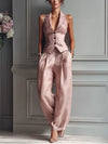 Women's Suit Set Sleeveless Notched Lapel Wide Leg Pants – Business Lunch
