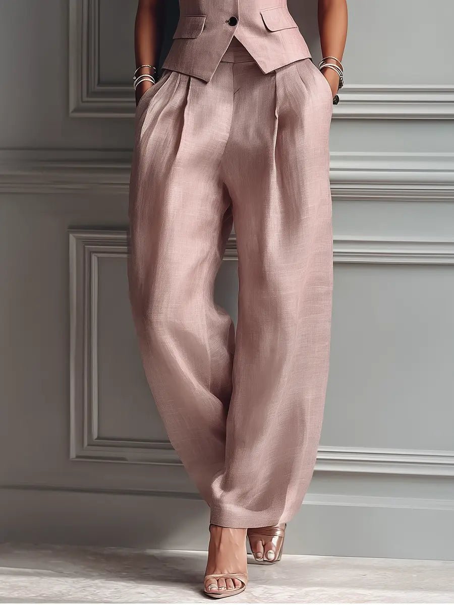 Women's Suit Set Sleeveless Notched Lapel Wide Leg Pants – Business Lunch