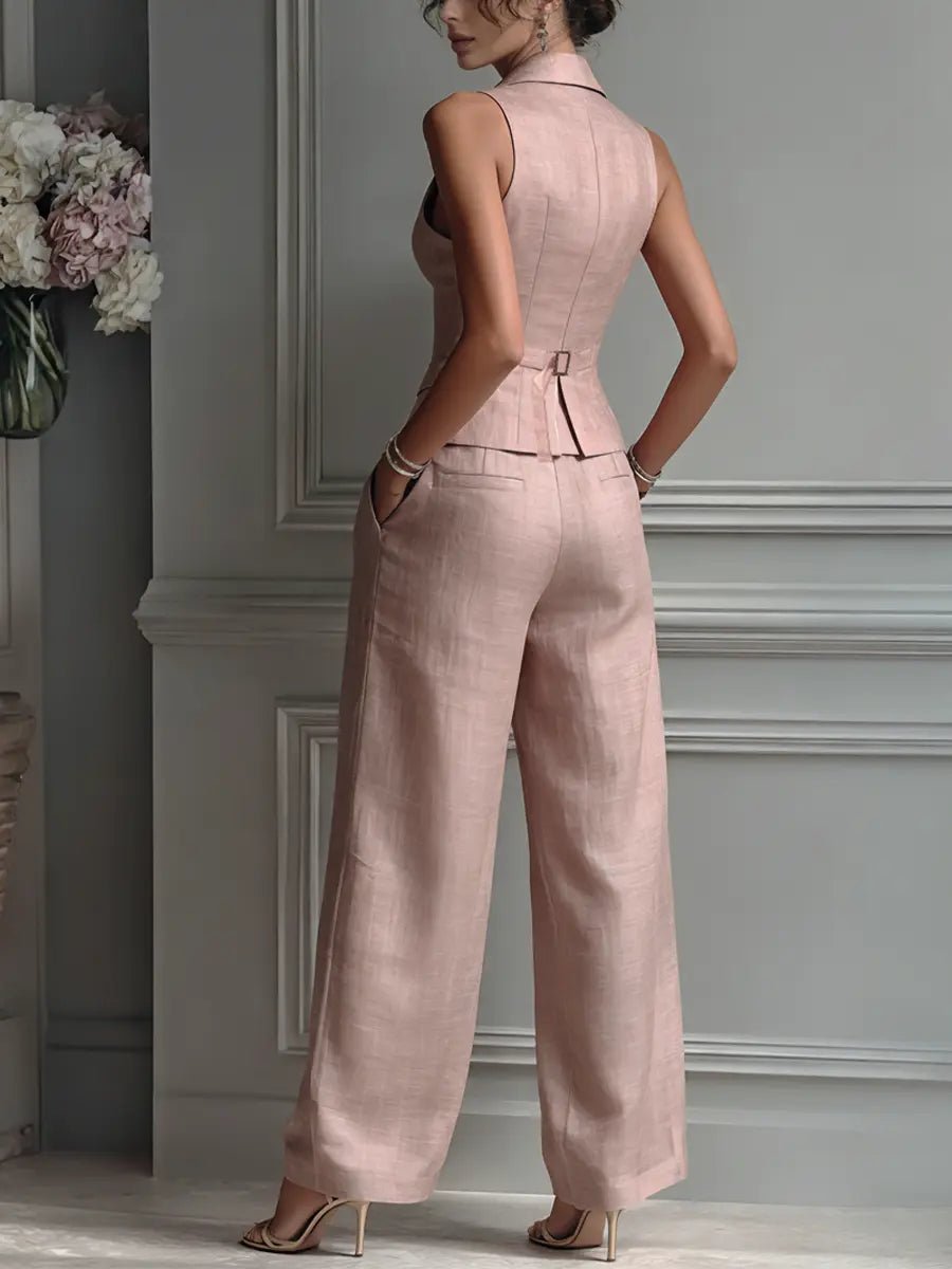 Women's Suit Set Sleeveless Notched Lapel Wide Leg Pants – Business Lunch