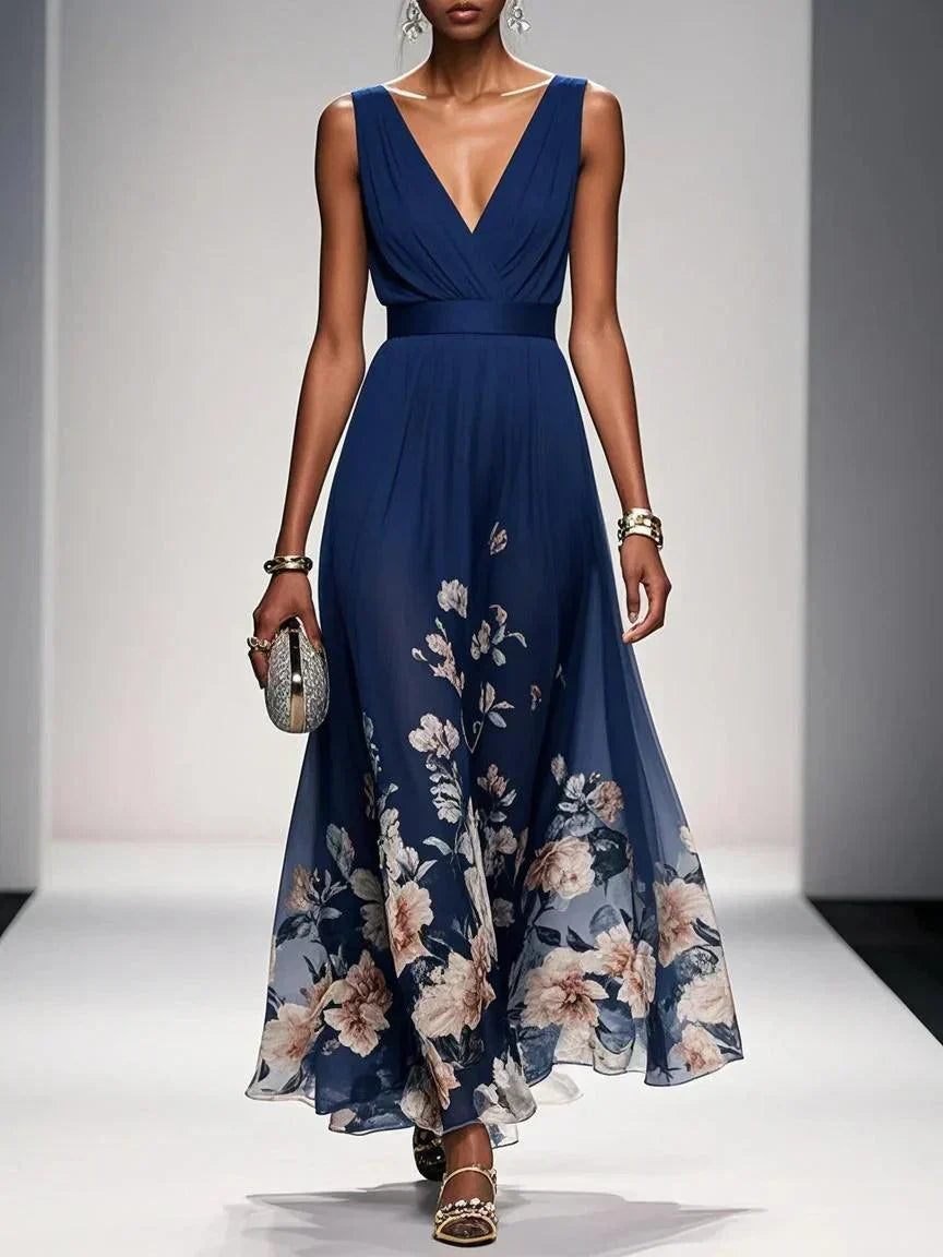 Women's Summer Maxi Dress Floral V-Neck Sleeveless – Wedding Guest