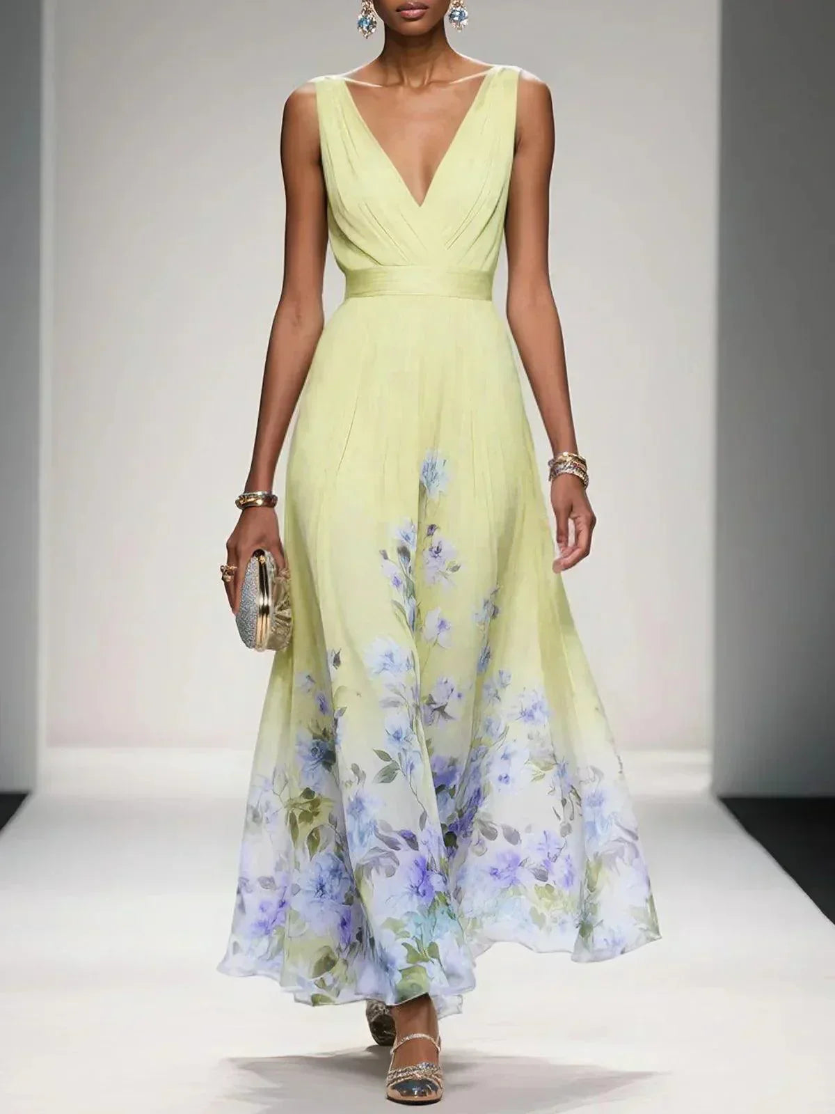Women's Summer Maxi Dress Floral V-Neck Sleeveless – Wedding Guest