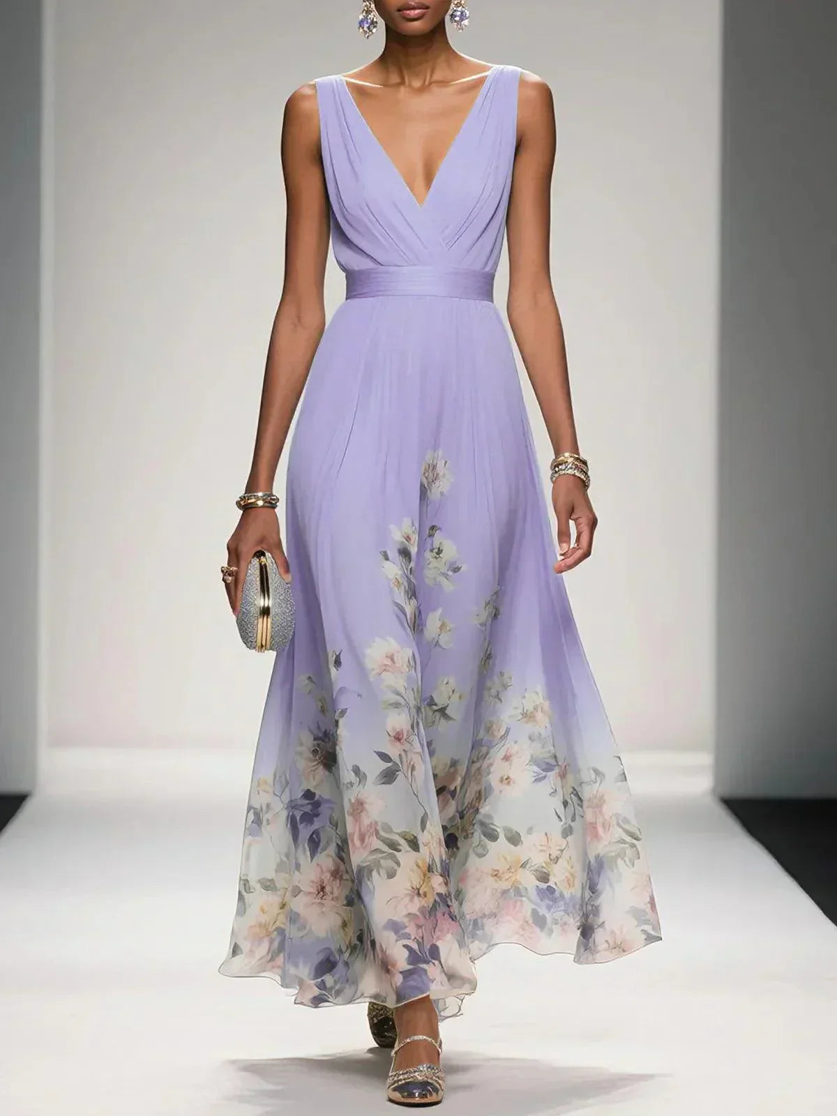 Women's Summer Maxi Dress Floral V-Neck Sleeveless – Wedding Guest