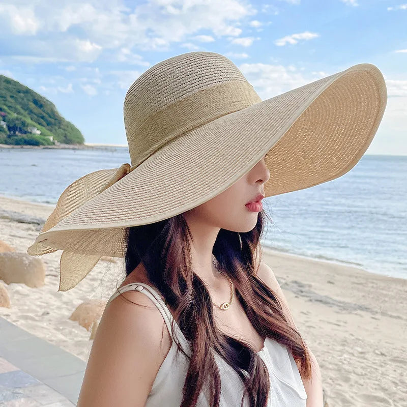 Women's Sun Hat Straw Oversized Wide Brim Round Crown – Summer Vacation