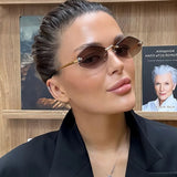 Women's Sunglasses Rimless Geometric Oval Tinted Lens – Beach Vacation