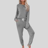 Women's Sweat Set Long Sleeve Round Neck Drawstring Pants – Coffee Run