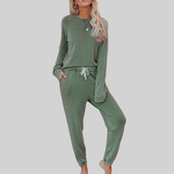 Women's Sweat Set Long Sleeve Round Neck Drawstring Pants – Coffee Run
