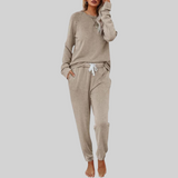 Women's Sweat Set Long Sleeve Round Neck Drawstring Pants – Coffee Run