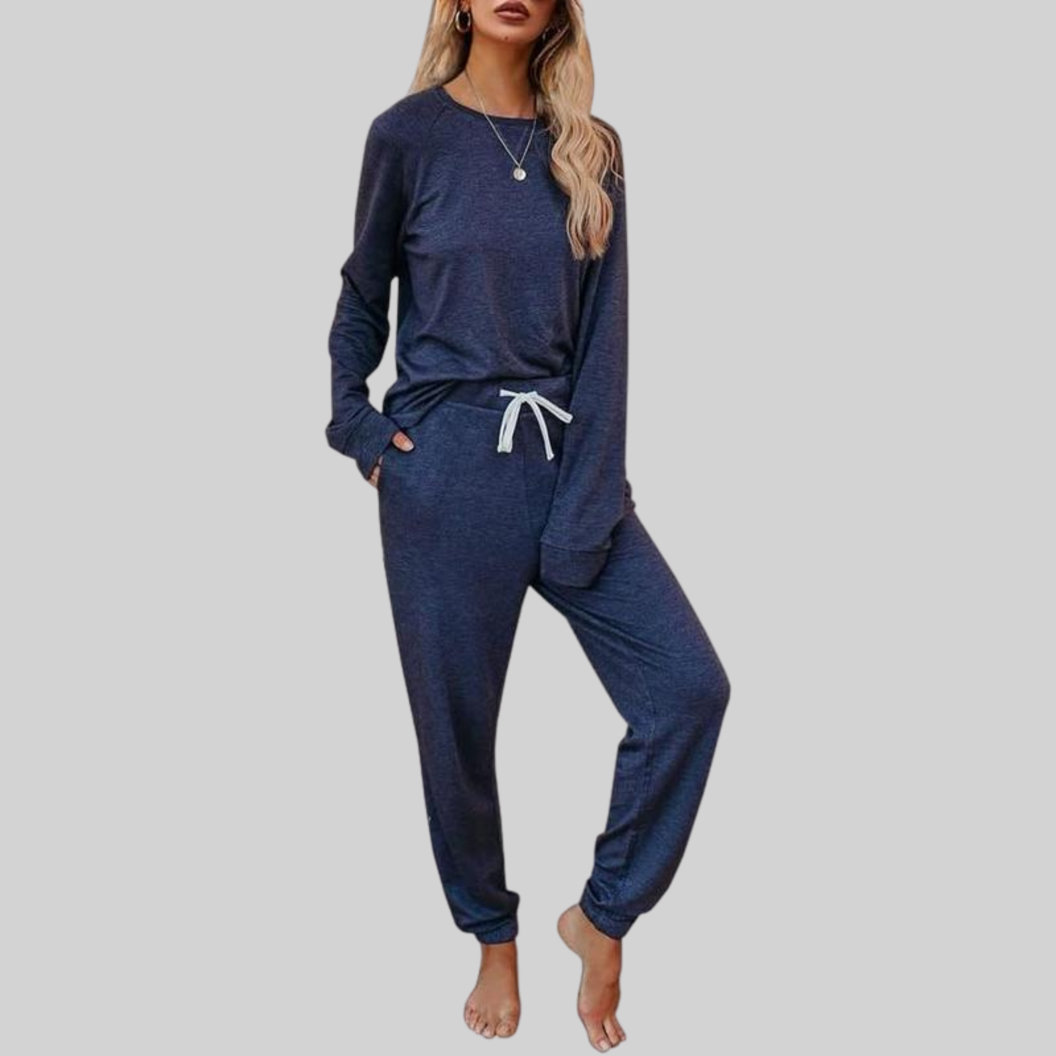 Women's Sweat Set Long Sleeve Round Neck Drawstring Pants – Coffee Run