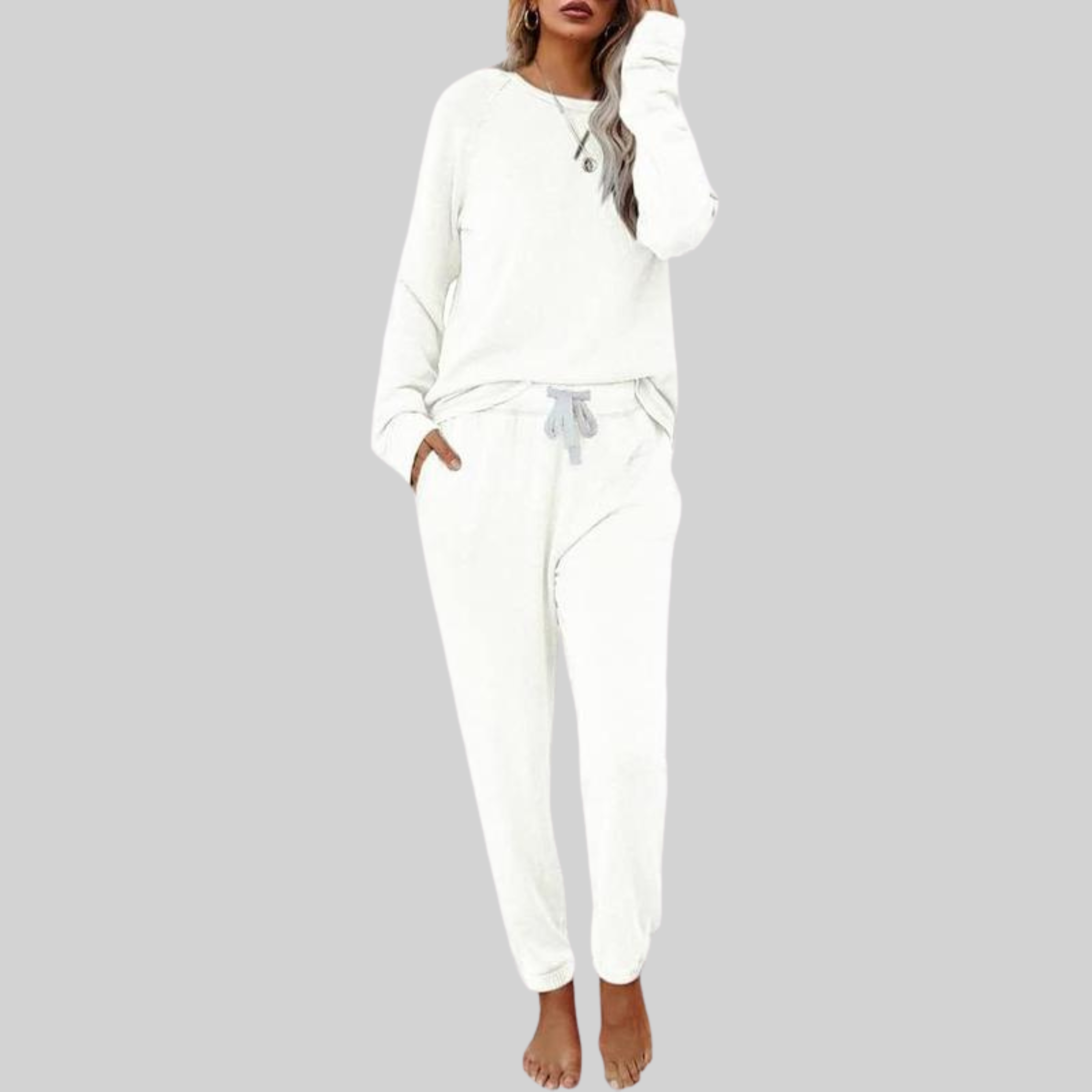 Women's Sweat Set Long Sleeve Round Neck Drawstring Pants – Coffee Run