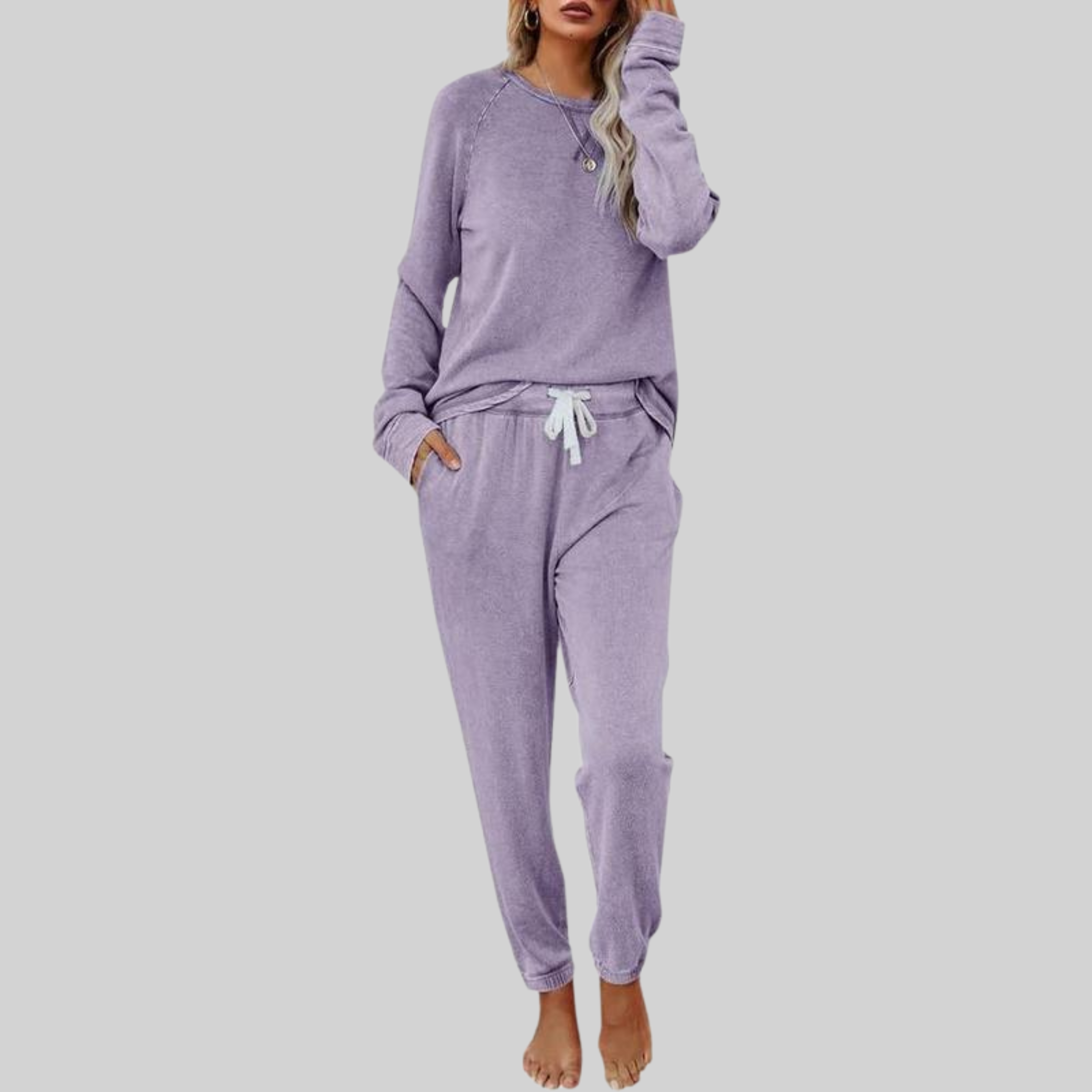 Women's Sweat Set Long Sleeve Round Neck Drawstring Pants – Coffee Run