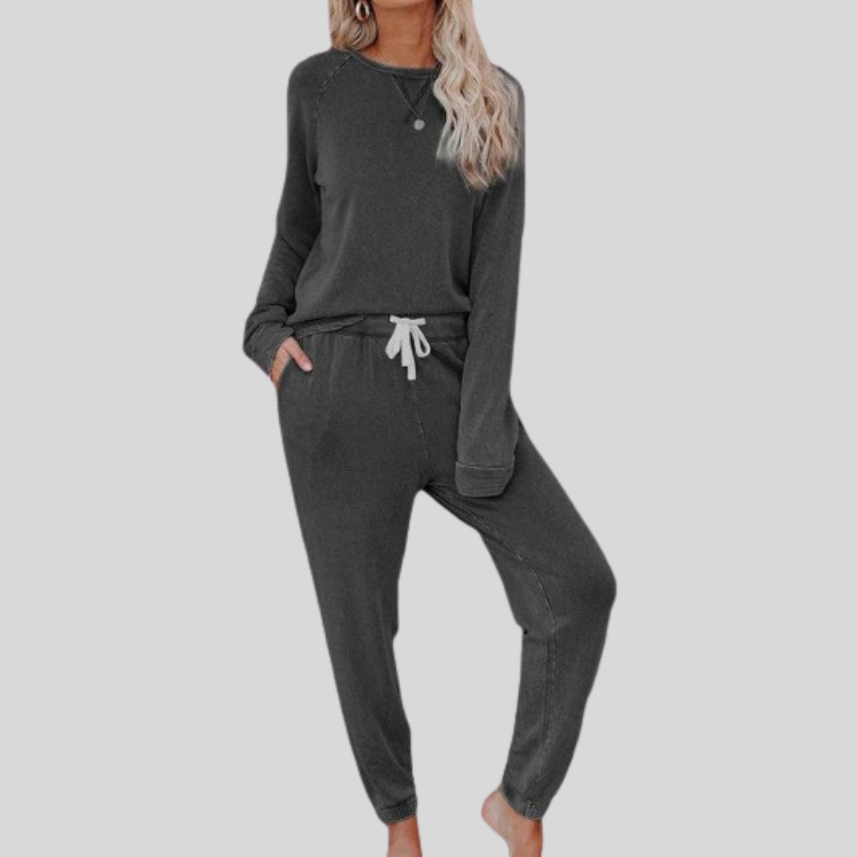 Women's Sweat Set Long Sleeve Round Neck Drawstring Pants – Coffee Run