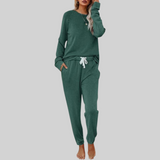 Women's Sweat Set Long Sleeve Round Neck Drawstring Pants – Coffee Run