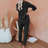 Women's Sweat Set Long Sleeve Round Neck Drawstring Pants – Coffee Run
