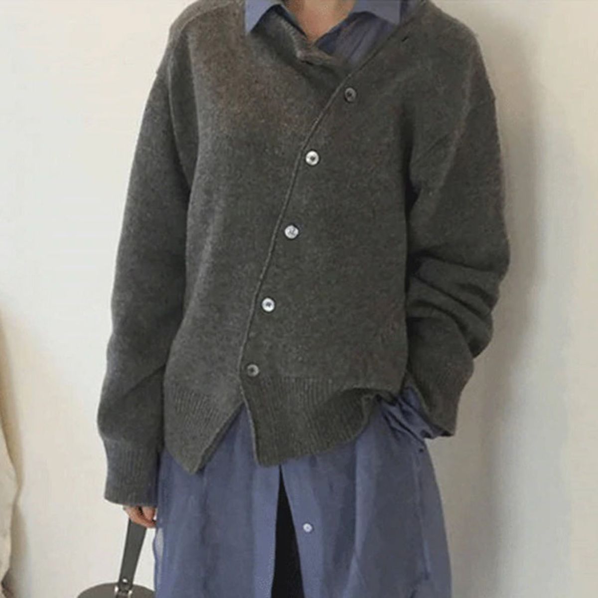 Women's Sweater Asymmetric Button Front Long Sleeve Ribbed – Daytime Outings