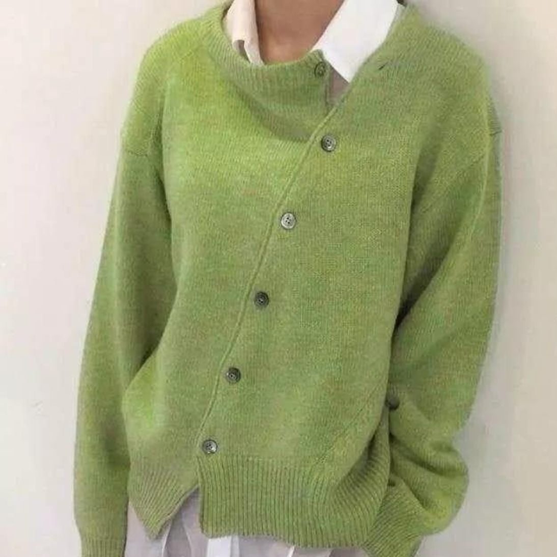 Women's Sweater Asymmetric Button Front Long Sleeve Ribbed – Daytime Outings