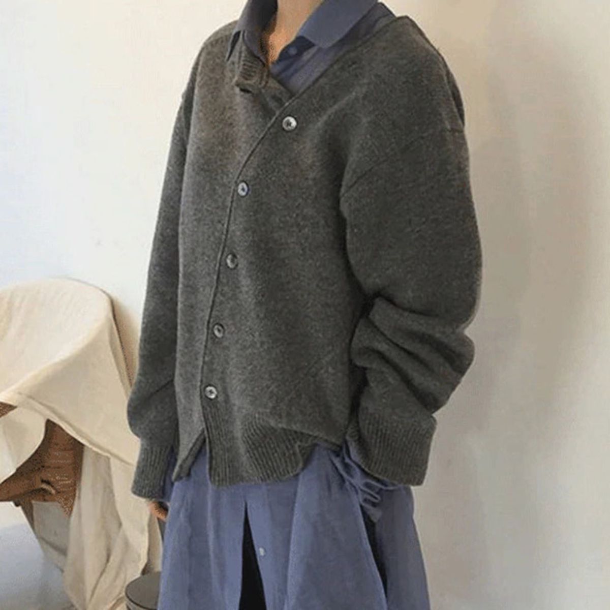 Women's Sweater Asymmetric Button Front Long Sleeve Ribbed – Daytime Outings