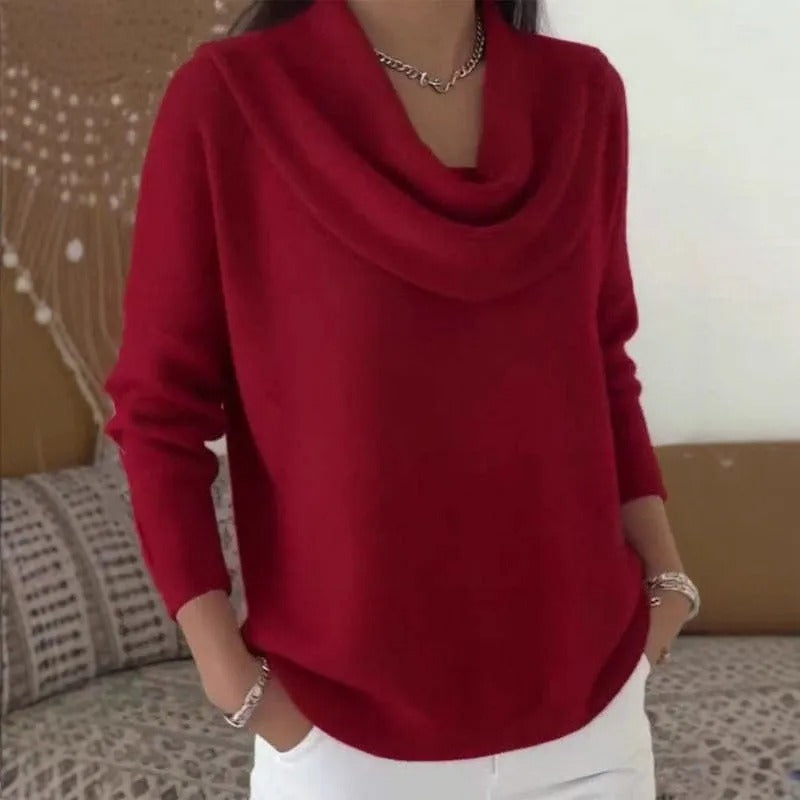 Women's Sweater Cowl Neck Long Sleeve Ribbed Hem – Coffee Date