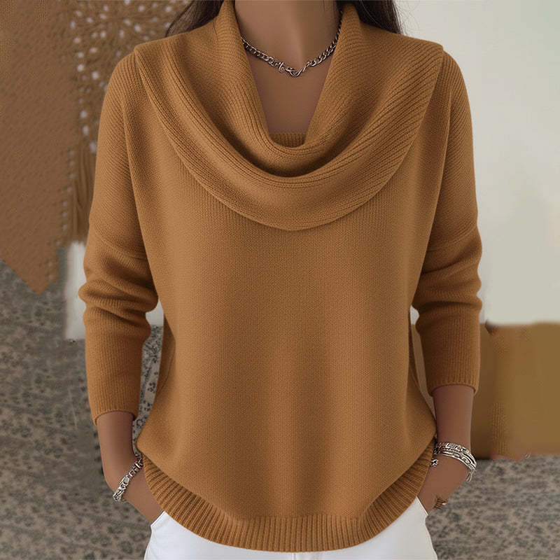 Women's Sweater Cowl Neck Long Sleeve Ribbed Hem – Coffee Date