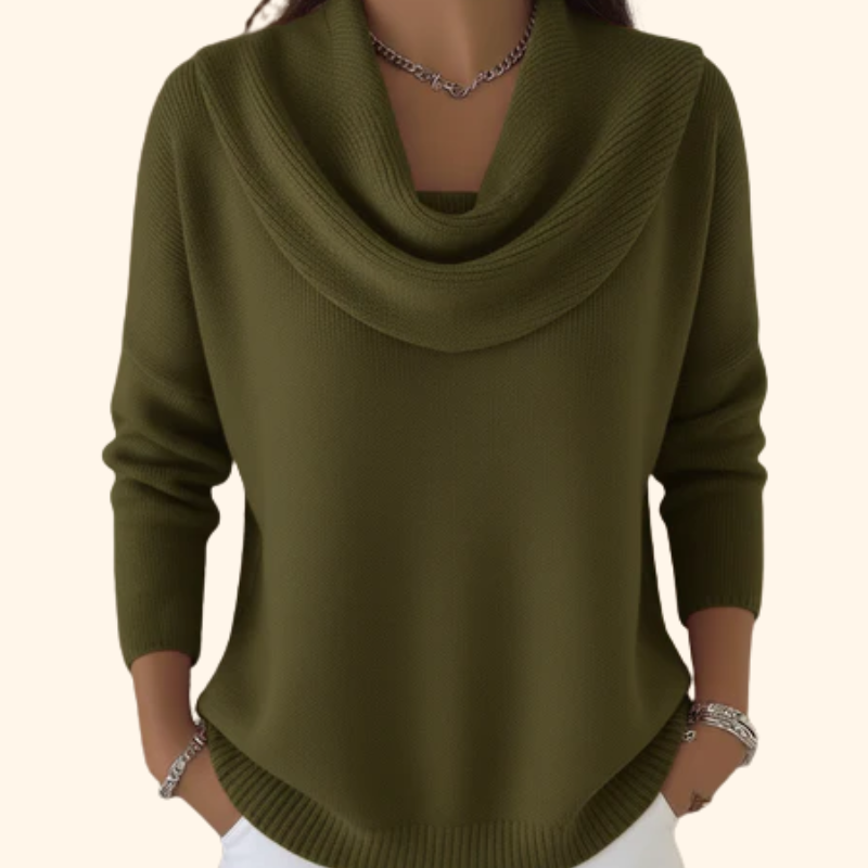 Women's Sweater Cowl Neck Long Sleeve Ribbed Hem – Coffee Date